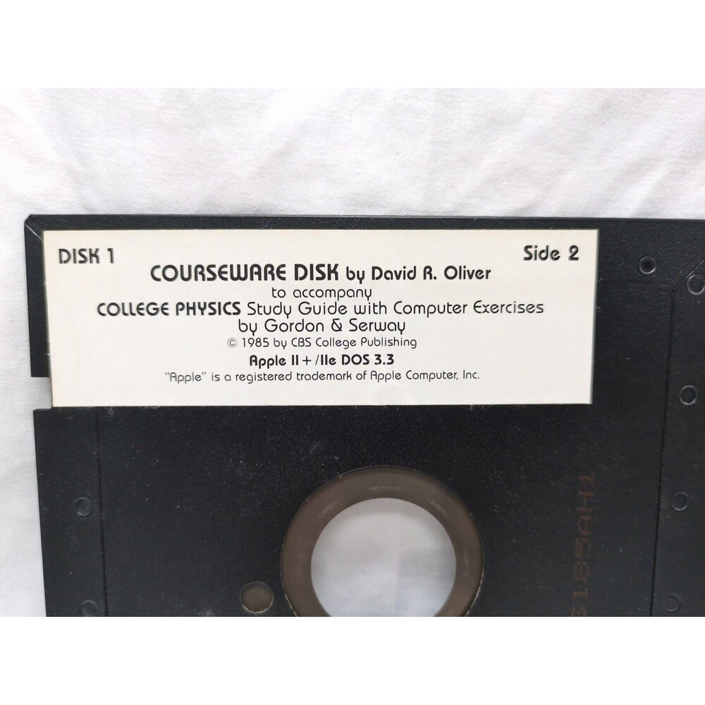 Courseware Disk 1 David R Oliver College Physics Study Guide Apple II + /IIe DOS - Picture 6 of 6